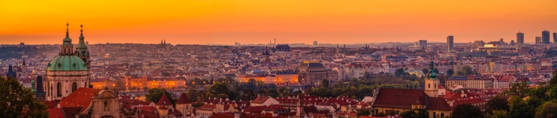 Skyline sunrise panorama of Prague city in Czech Republic 