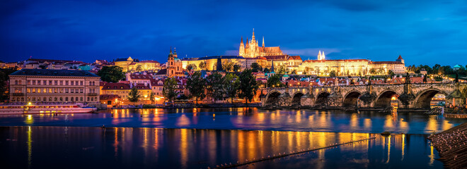 Charles bridge and Prague castle at dusk. Prague,Czech Republic 