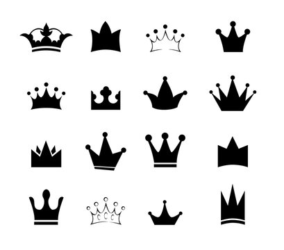 Set black sign crown. Design modern logos king crown for Business. Vector logotype isolated on white background.