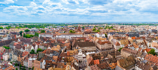 Strasbourg skyline from the roof top of the cathedral in Strasbourg, Alsace region, France