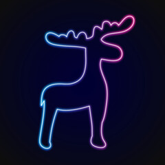 Fototapeta na wymiar neon christmas deer on black background