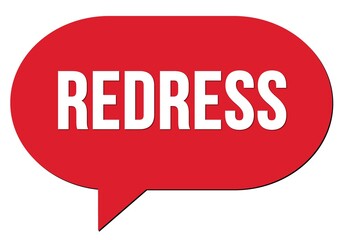 REDRESS text written in a red speech bubble
