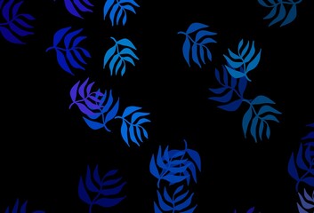 Dark BLUE vector abstract background with leaves.