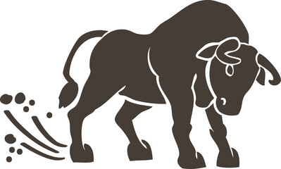 silhouette of a bull kicking the ground