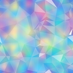 Holographic foil vivid trendy seamless geometric pattern. Opalescent psychedelic design in pastel rainbow colors. Cosmic futuristic iridescent graphic swatch.