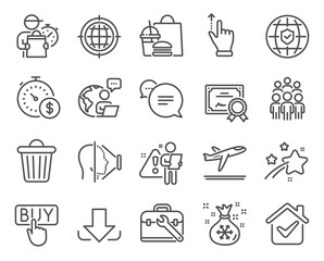 Business icons set. Included icon as Download, Face id, Tool case signs. Seo internet, Global insurance, Buying symbols. Touchscreen gesture, Trash bin, Santa sack. Text message. Vector