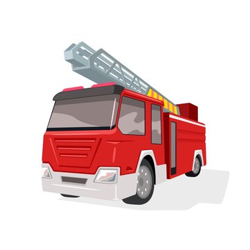 Rescue engine transportation, save lifes, firefighter van. Vector call for fire department, emergency services, modern vehicle design isolated on white background