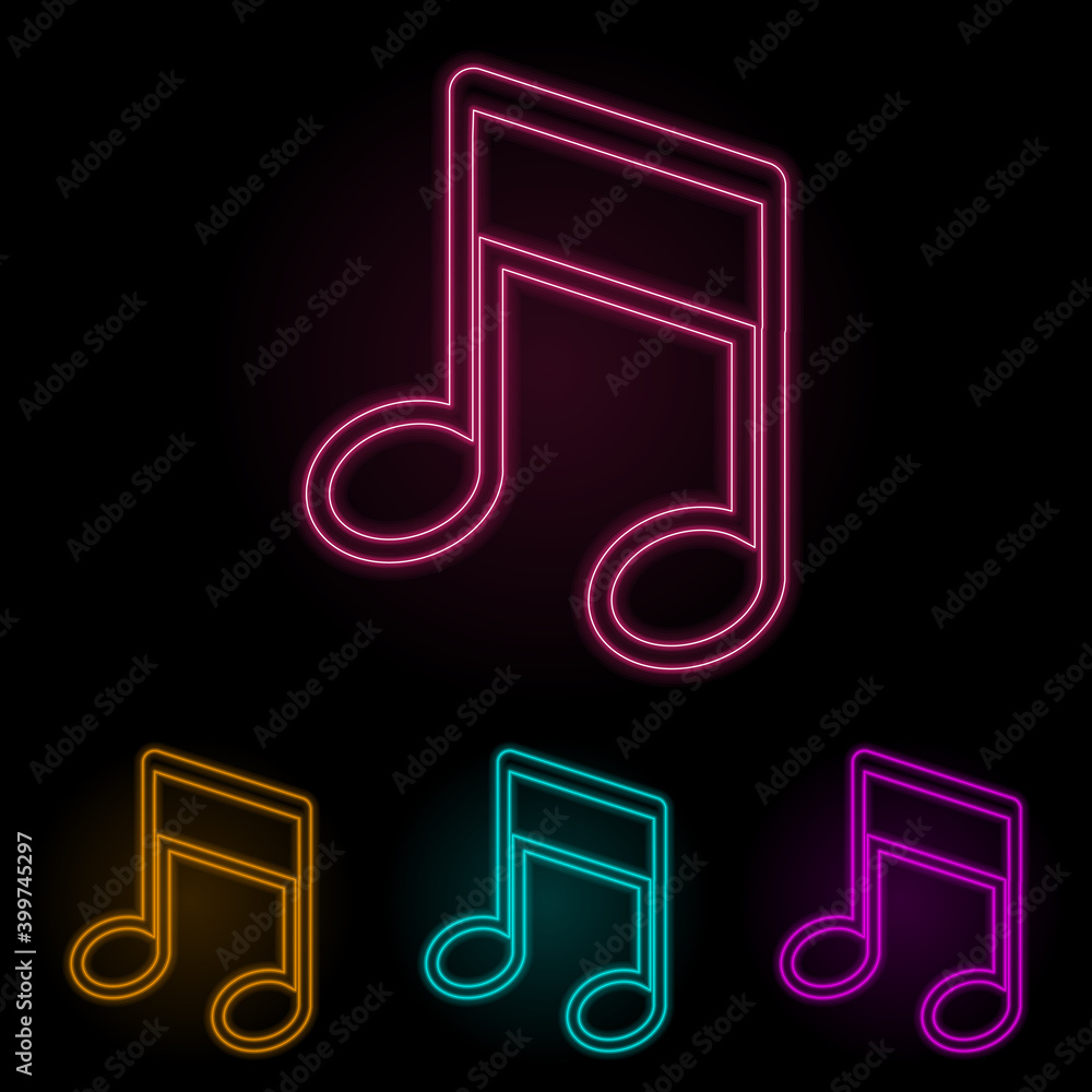 Poster musical note color neon set. simple thin line, outline vector of web icons for ui and ux, website or