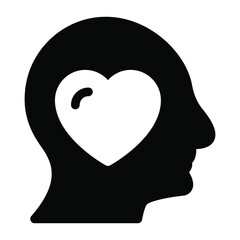 
Heart inside head, solid icon of love mind 
