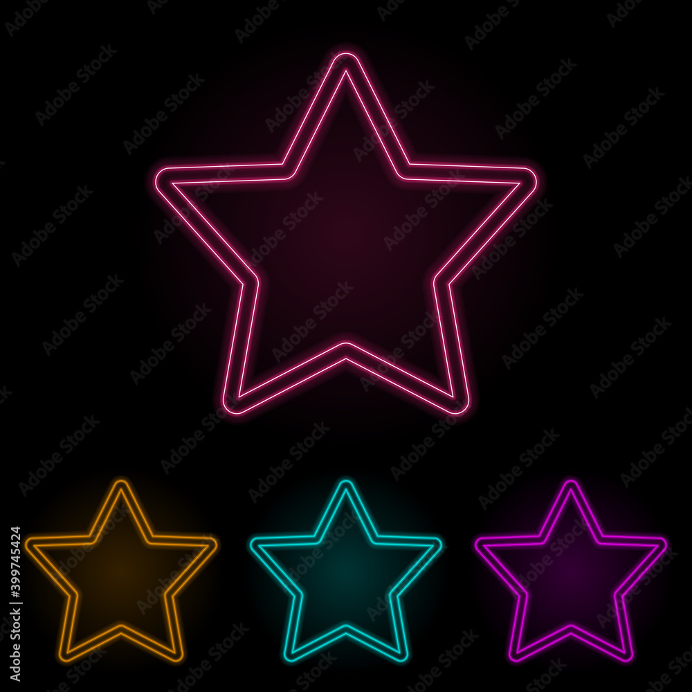 Poster five-pointed star color neon set. simple thin line, outline vector of web icons for ui and ux, websi