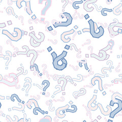 Quiz seamless pattern. Question marks, doubt, faq background. Simple endless repeating motif. Poll, survey, interrogation, query background. Template for opinion poll, public poll Vector illustration.