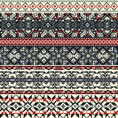 Norwegian traditional snowflake knitted jacquard  vector seamless pattern
