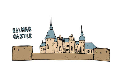 hand drawn Kalmar Castle. Sweden Architecture doodle style. Castle cartoon. © Kristina