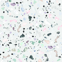 Terrazzo Texture Vector. Flooring Seamless Pattern. Floor Granite Textured. Stone, Rock, Marble Textile Background. Natural Pavement, Mosaic Template. Quartz, Pebble Tile. Design Interior Decor.