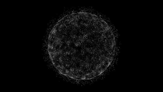 Abstract Technology Sphere With Fractal Particles Loop/ 4k animation of an abstract technology background with sphere and fractal motion particles seamless looping