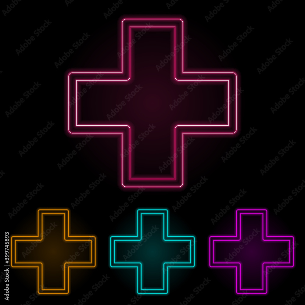 Poster plus sign color neon set. simple thin line, outline vector of web icons for ui and ux, website or mo