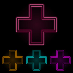 Obraz premium plus sign color neon set. Simple thin line, outline vector of web icons for ui and ux, website or mobile application