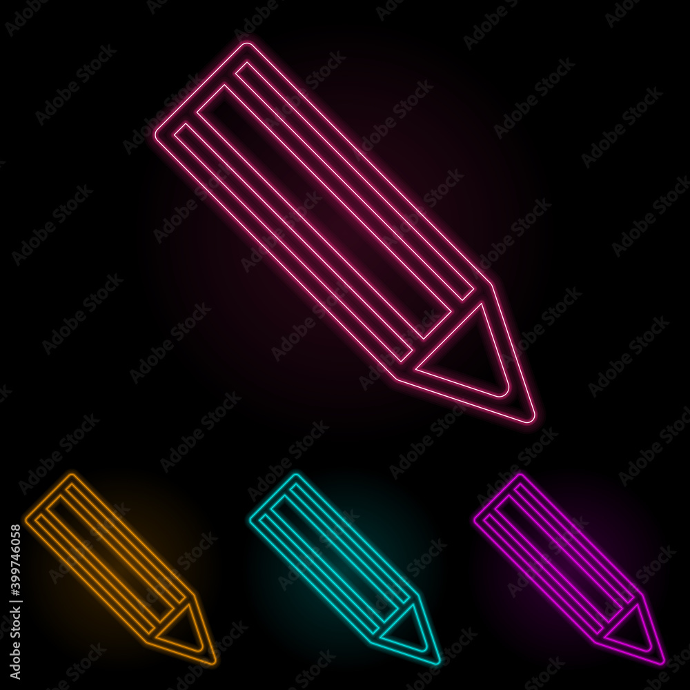 Poster pencil color neon set. simple thin line, outline vector of web icons for ui and ux, website or mobil