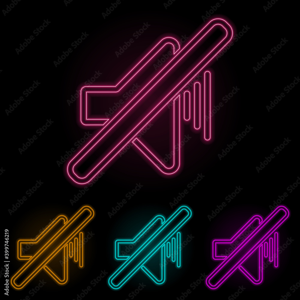 Poster off-sound mark color neon set. simple thin line, outline vector of web icons for ui and ux, website 