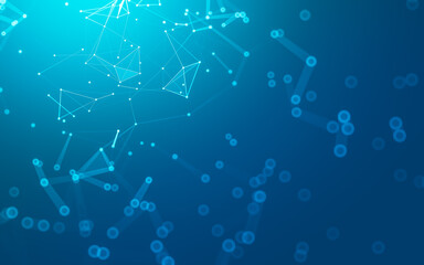 Abstract background. Molecules technology with polygonal shapes, connecting dots and lines. Connection structure. Big data visualization.