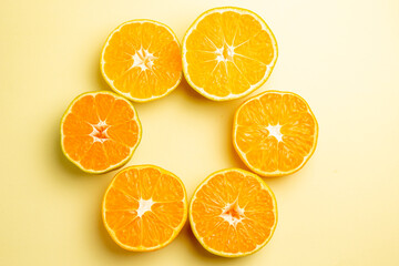 top view fresh tangerine slices on a white background fresh color orange citrus photo fruit
