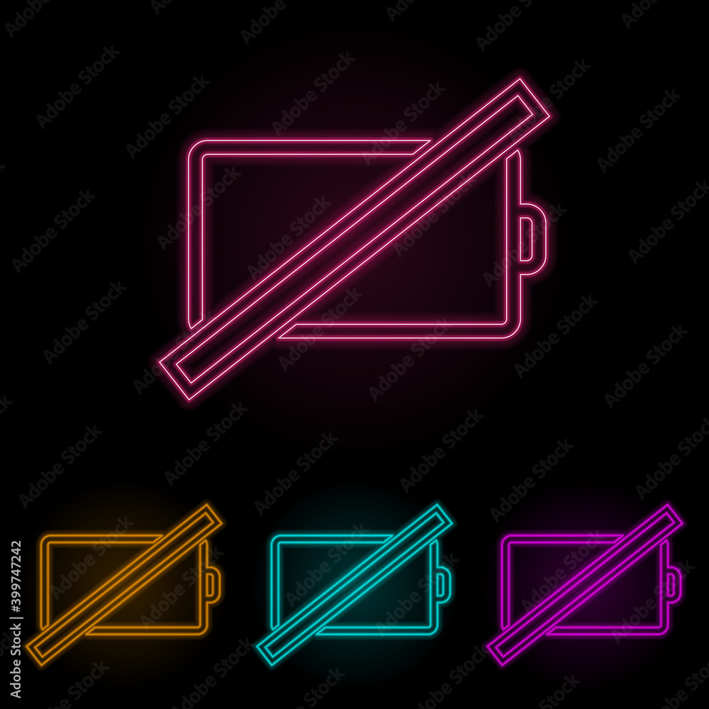 Poster end of charge sign color neon set. simple thin line, outline vector of web icons for ui and ux, webs