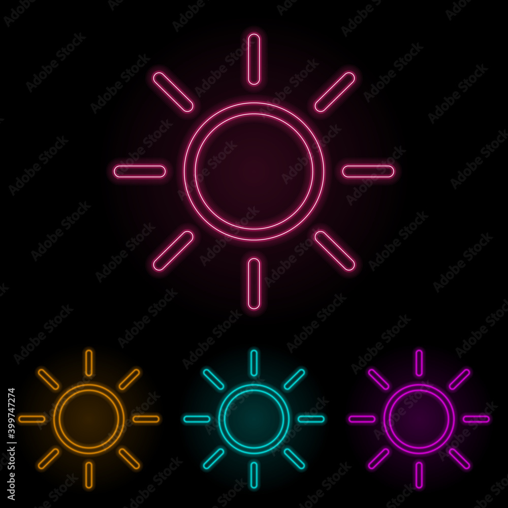 Poster the sun color neon set. simple thin line, outline vector of web icons for ui and ux, website or mobi