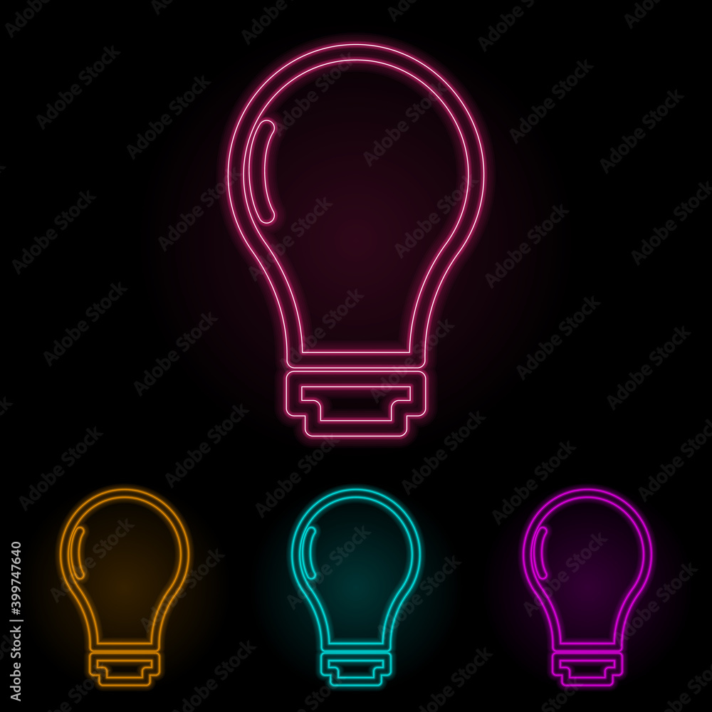 Poster bulb color neon set. simple thin line, outline vector of web icons for ui and ux, website or mobile 