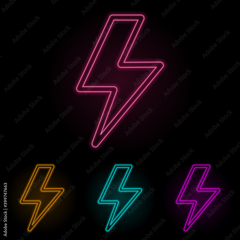Poster lightning color neon set. simple thin line, outline vector of web icons for ui and ux, website or mo