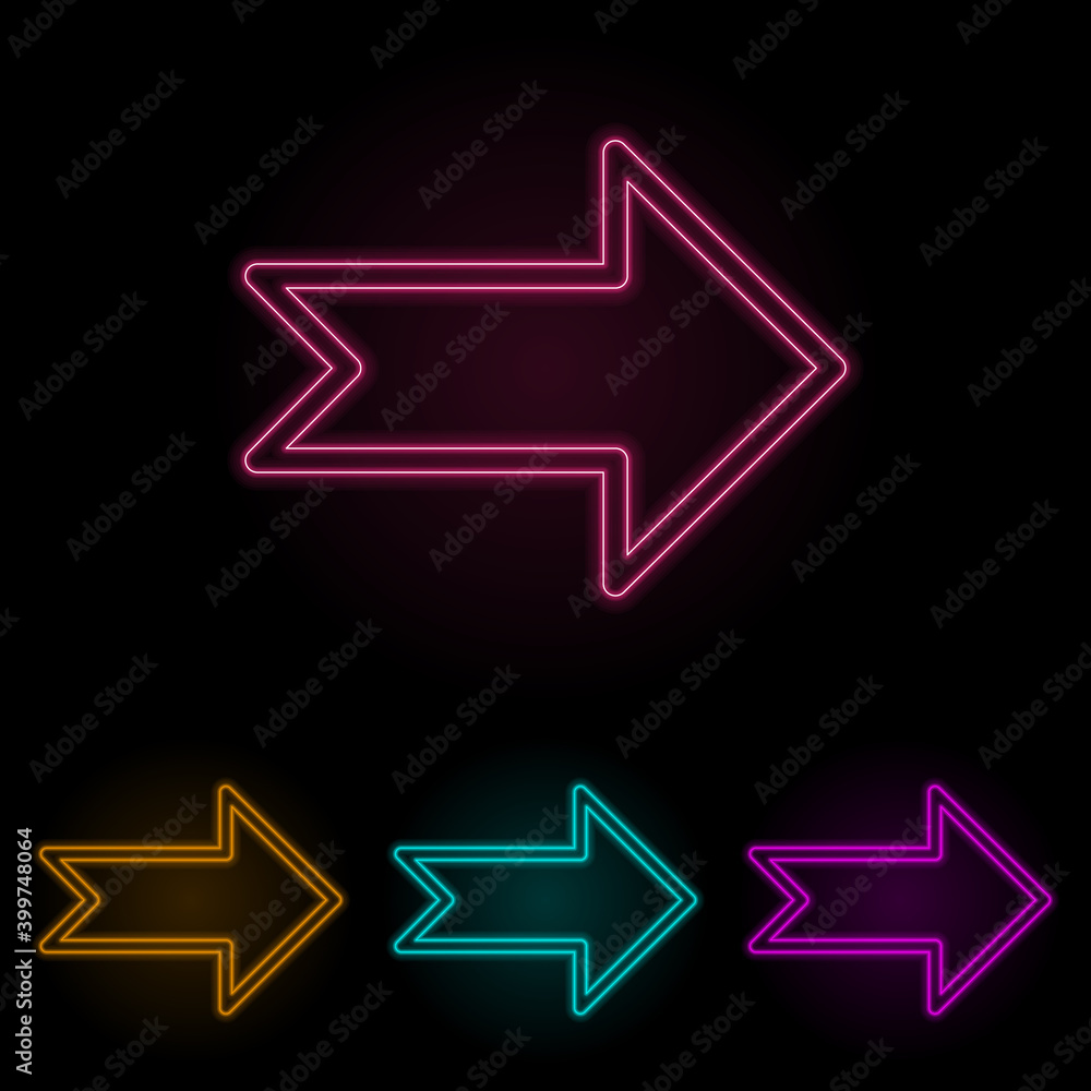 Poster arrow color neon set. simple thin line, outline vector of web icons for ui and ux, website or mobile