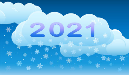 New year's night. Clouds move peacefully across the sky, and snowflakes quietly fall.