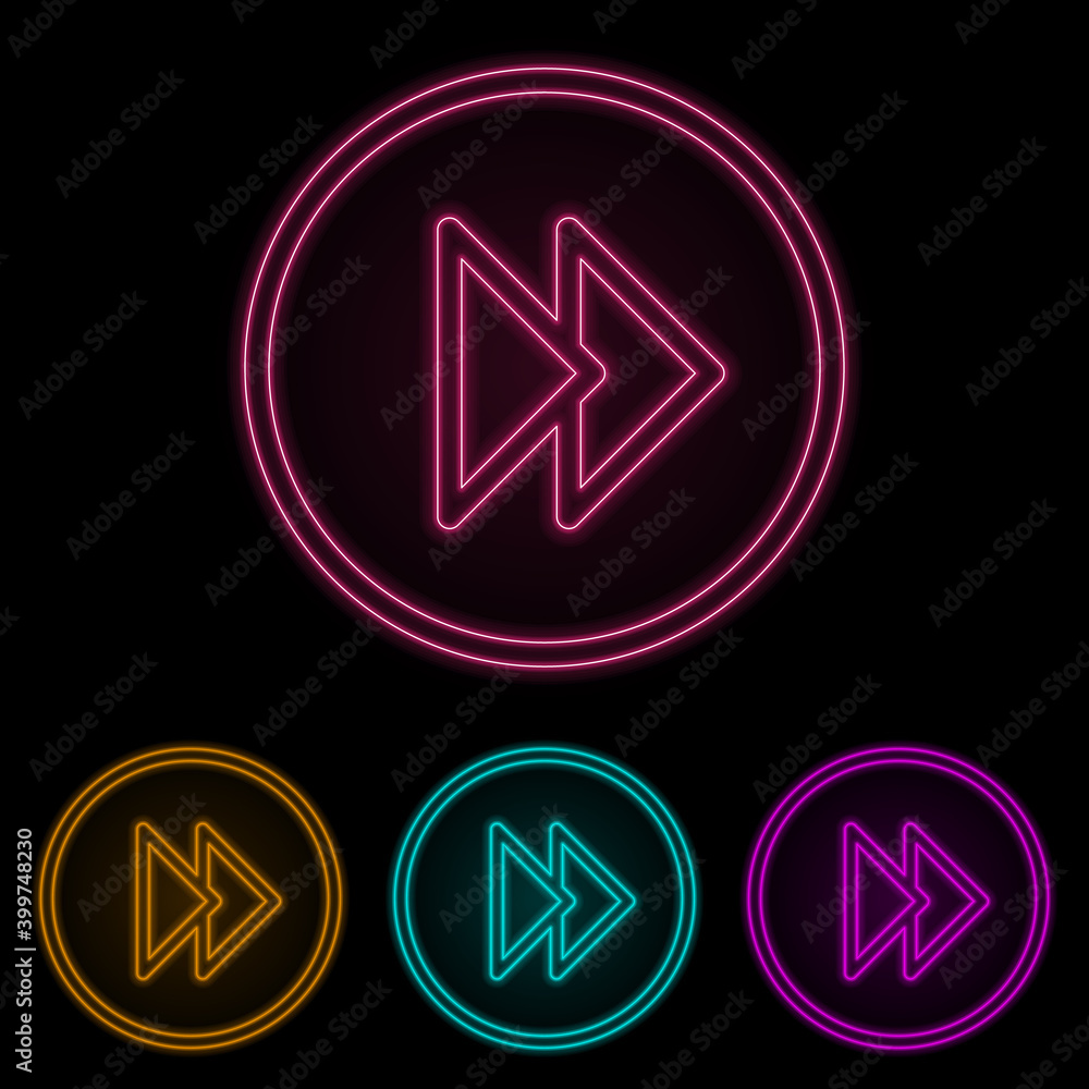 Poster rewind mark in a circle color neon set. simple thin line, outline vector of web icons for ui and ux,