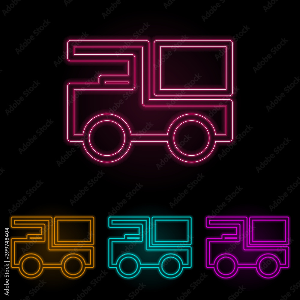 Poster truck color neon set. simple thin line, outline vector of web icons for ui and ux, website or mobile