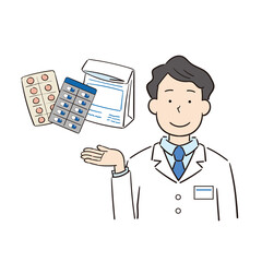 薬の説明をする男性薬剤師