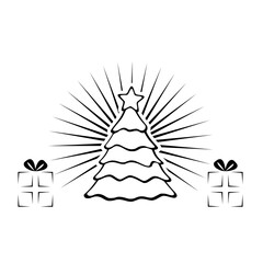 Christmas tree and gift box icon isolated on white background