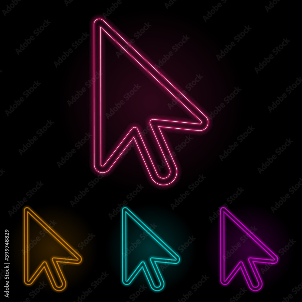 Poster cursor color neon set. simple thin line, outline vector of web icons for ui and ux, website or mobil