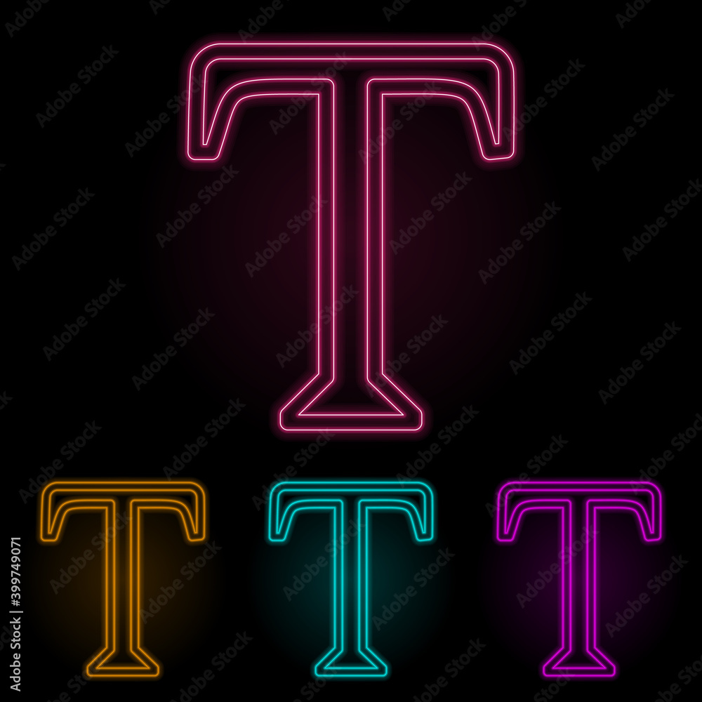 Poster character text color neon set. simple thin line, outline vector of web icons for ui and ux, website 