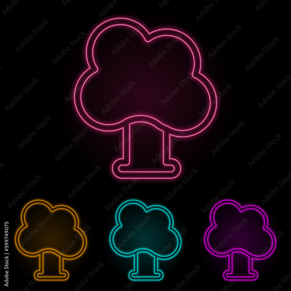 Poster tree color neon set. simple thin line, outline vector of web icons for ui and ux, website or mobile 