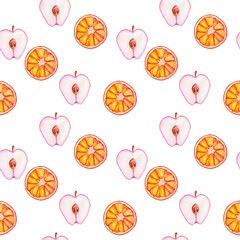 Watercolor seamless  pattern with fruits