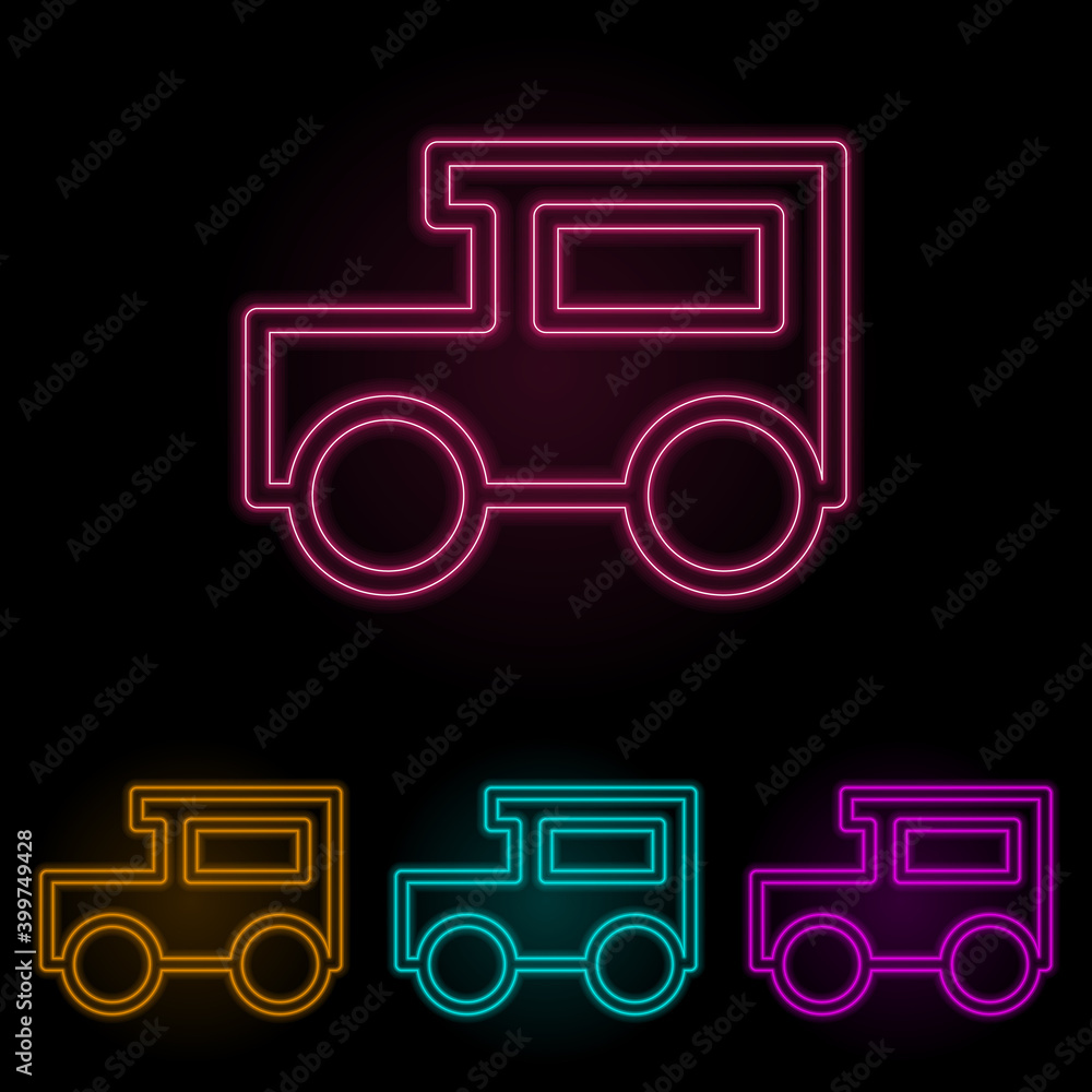 Poster a car color neon set. simple thin line, outline vector of web icons for ui and ux, website or mobile