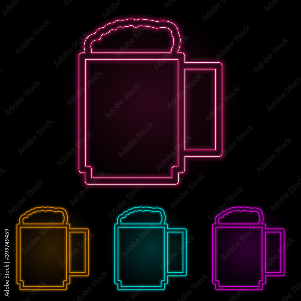 Poster beer mug color neon set. simple thin line, outline vector of web icons for ui and ux, website or mob