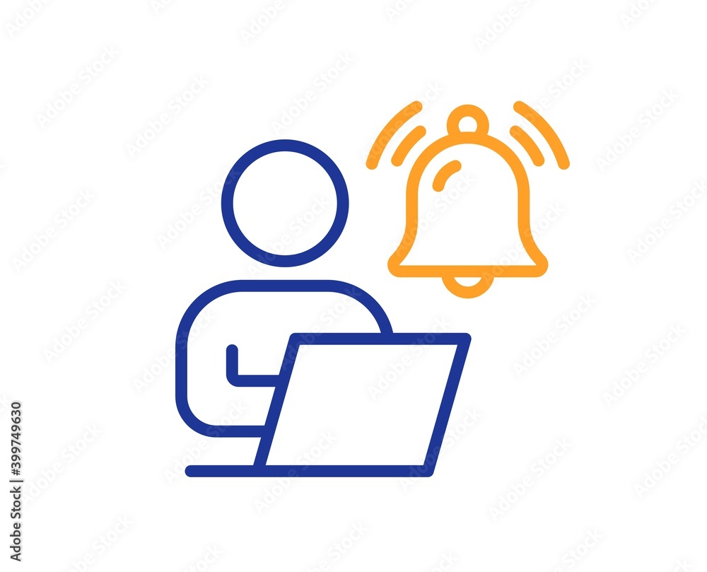 Poster user notification line icon. alarm bell reminder sign. message alert symbol. quality design element.