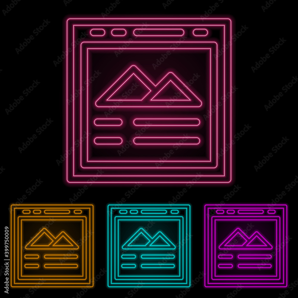 Poster picture color neon set. simple thin line, outline vector of web icons for ui and ux, website or mobi