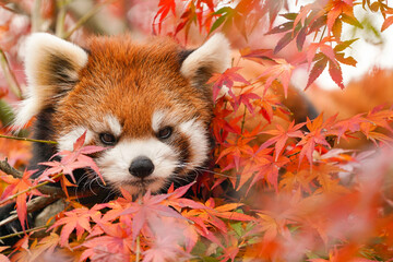 red panda in the autumn forest