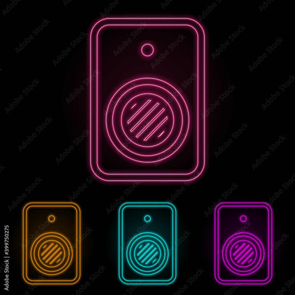 Poster webcam color neon set. simple thin line, outline vector of web icons for ui and ux, website or mobil