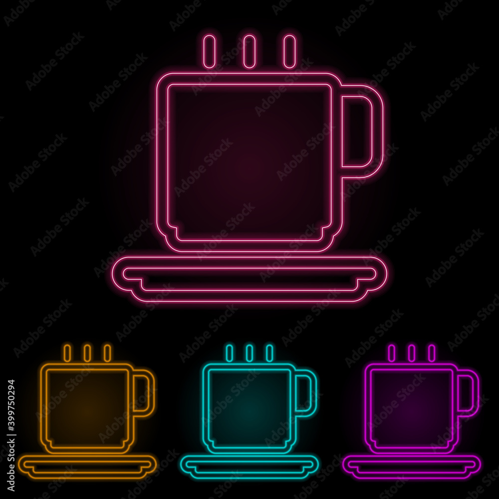 Poster a cup of coffee color neon set. simple thin line, outline vector of web icons for ui and ux, website