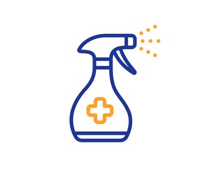 Medical cleaning line icon. Antiseptic spray sign. Washing symbol. Quality design element. Line style medical cleaning icon. Editable stroke. Vector