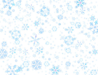 ランダムな雪の結晶の背景。水彩イラスト。
