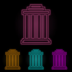 building with columns color neon set. Simple thin line, outline vector of web icons for ui and ux, website or mobile application
