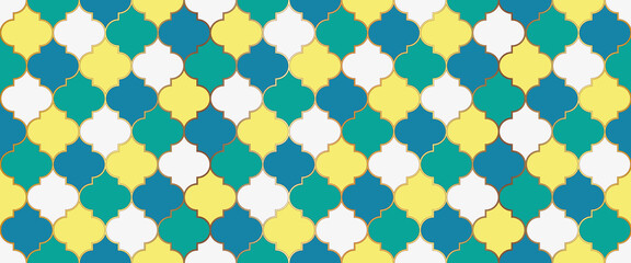Seamless Moroccan Mosaic Pattern. Traditional Ramadan Mosque Golden Motif.